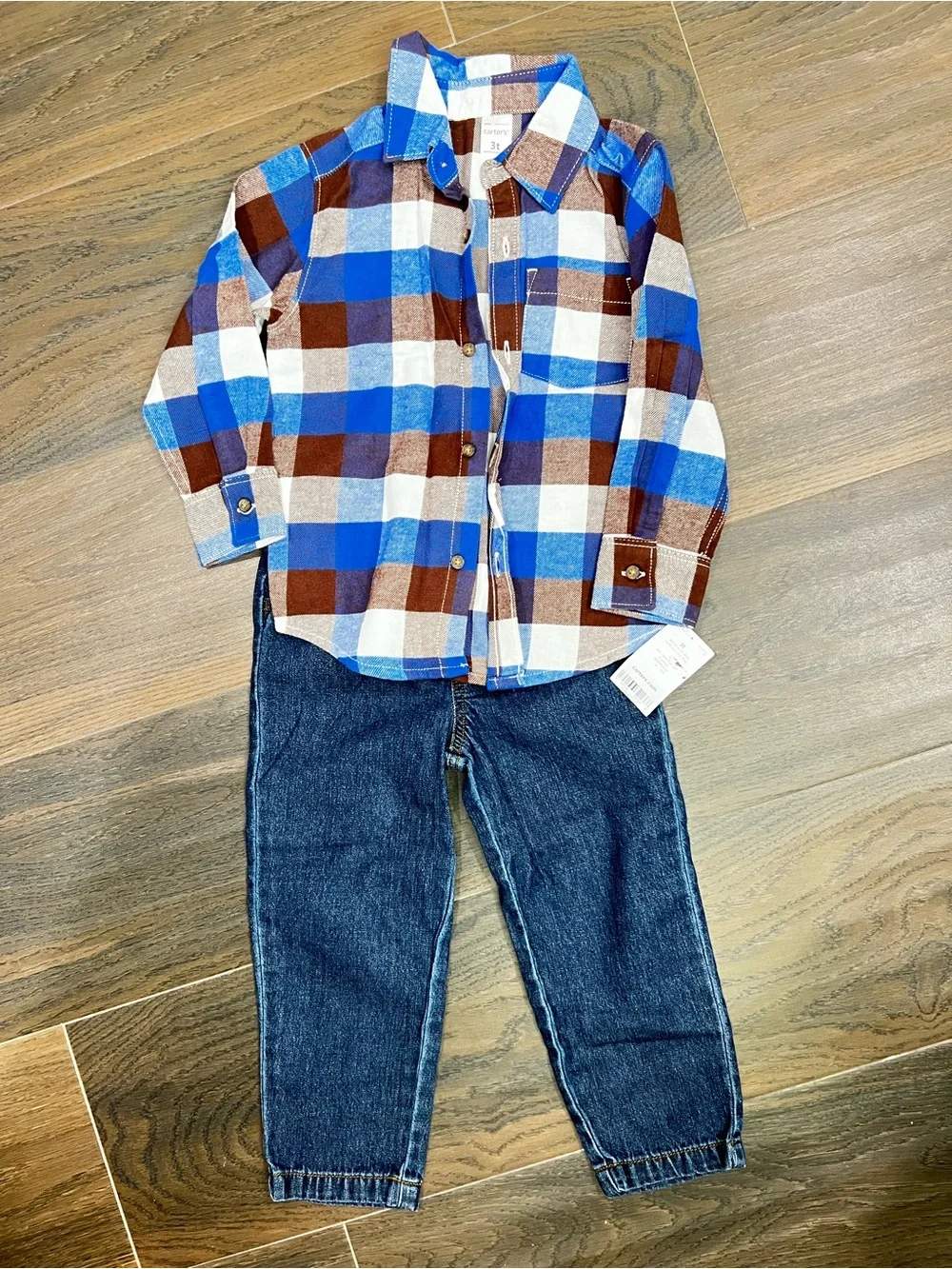 Boys 3T Plaid Button-Up Shirt & Jeans Outfit Set